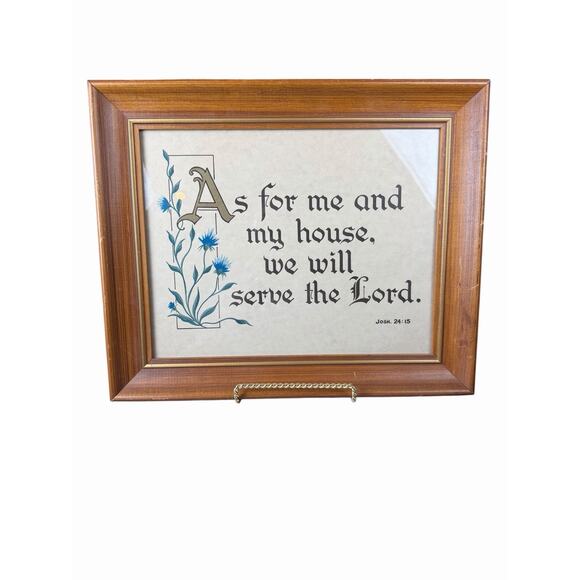 We Will Serve The Lord Religious Framed Art Wood Vintage Scripture 11x14 - Picture 2 of 6